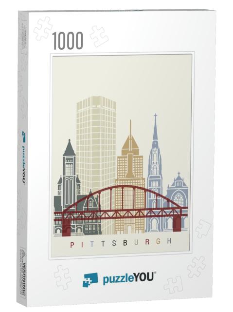 Pittsburgh Skyline Poster in Editable Vector File... Jigsaw Puzzle with 1000 pieces