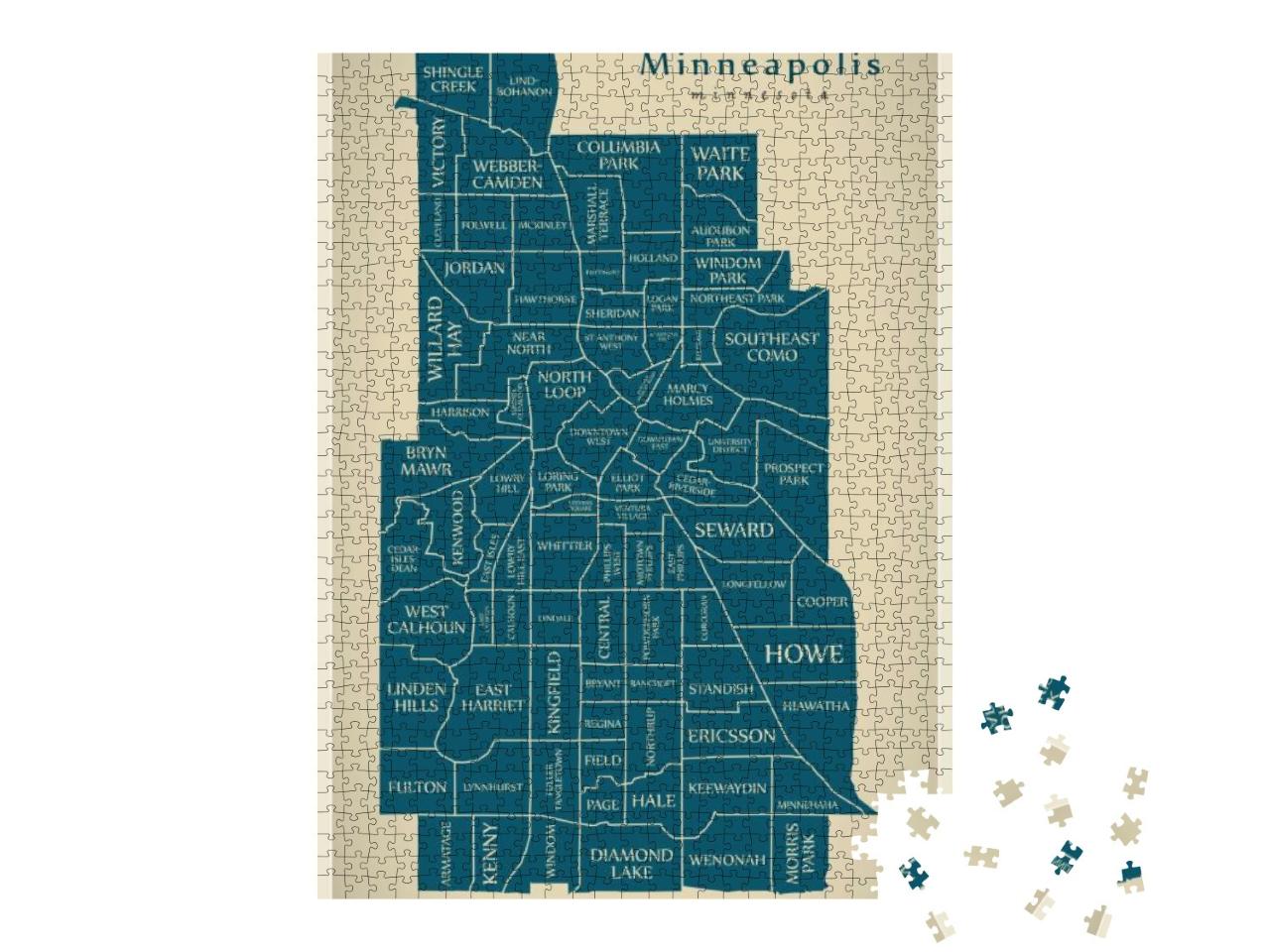 Modern City Map - Minneapolis Minnesota City of the USA wi... Jigsaw Puzzle with 1000 pieces