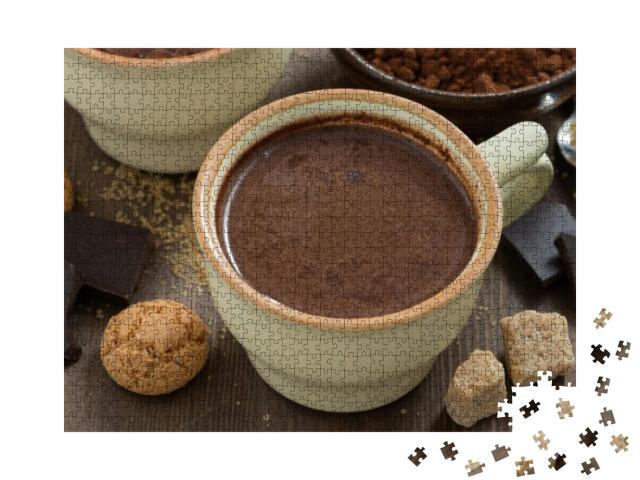Cup of Hot Chocolate & Sugar Cubes, Top View, Close-Up... Jigsaw Puzzle with 1000 pieces