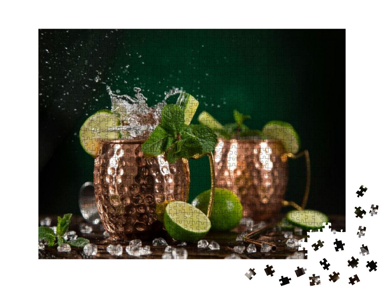 Famous Moscow Mule Alcoholic Cocktail in Copper Mugs, Clo... Jigsaw Puzzle with 1000 pieces