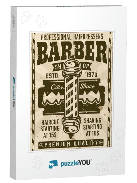 Barber Shop Vintage Poster with Pole & Blade Vector Illus... Jigsaw Puzzle