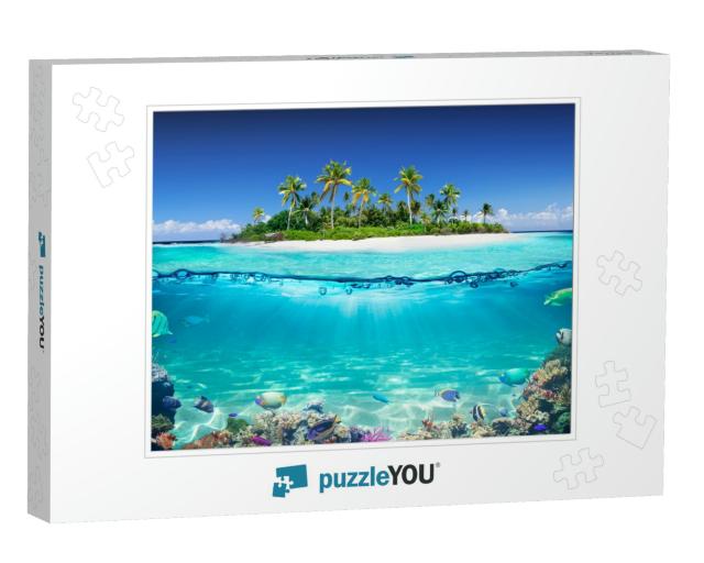 Tropical Island & Coral Reef - Split View with Waterline... Jigsaw Puzzle