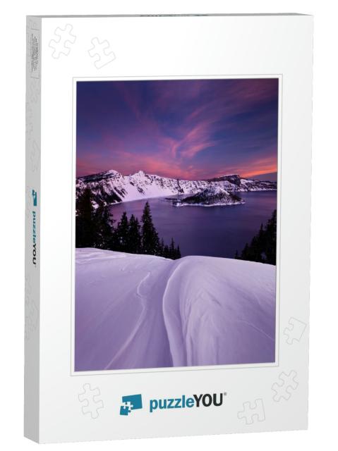 Winter Sunset At Crater Lake National Park in Oregon... Jigsaw Puzzle