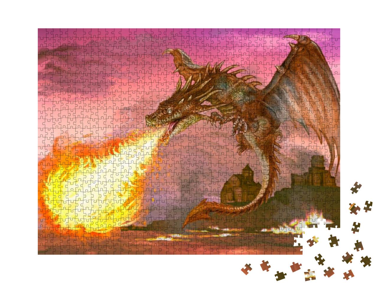 Dragon Blowing Out Fire Illustration... Jigsaw Puzzle with 1000 pieces