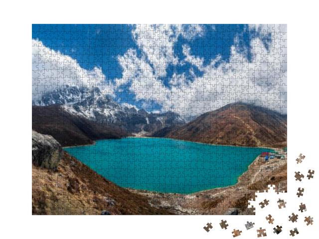 Beautiful Gokyo Lake & Gokyo Village. on the Right is Gok... Jigsaw Puzzle with 1000 pieces