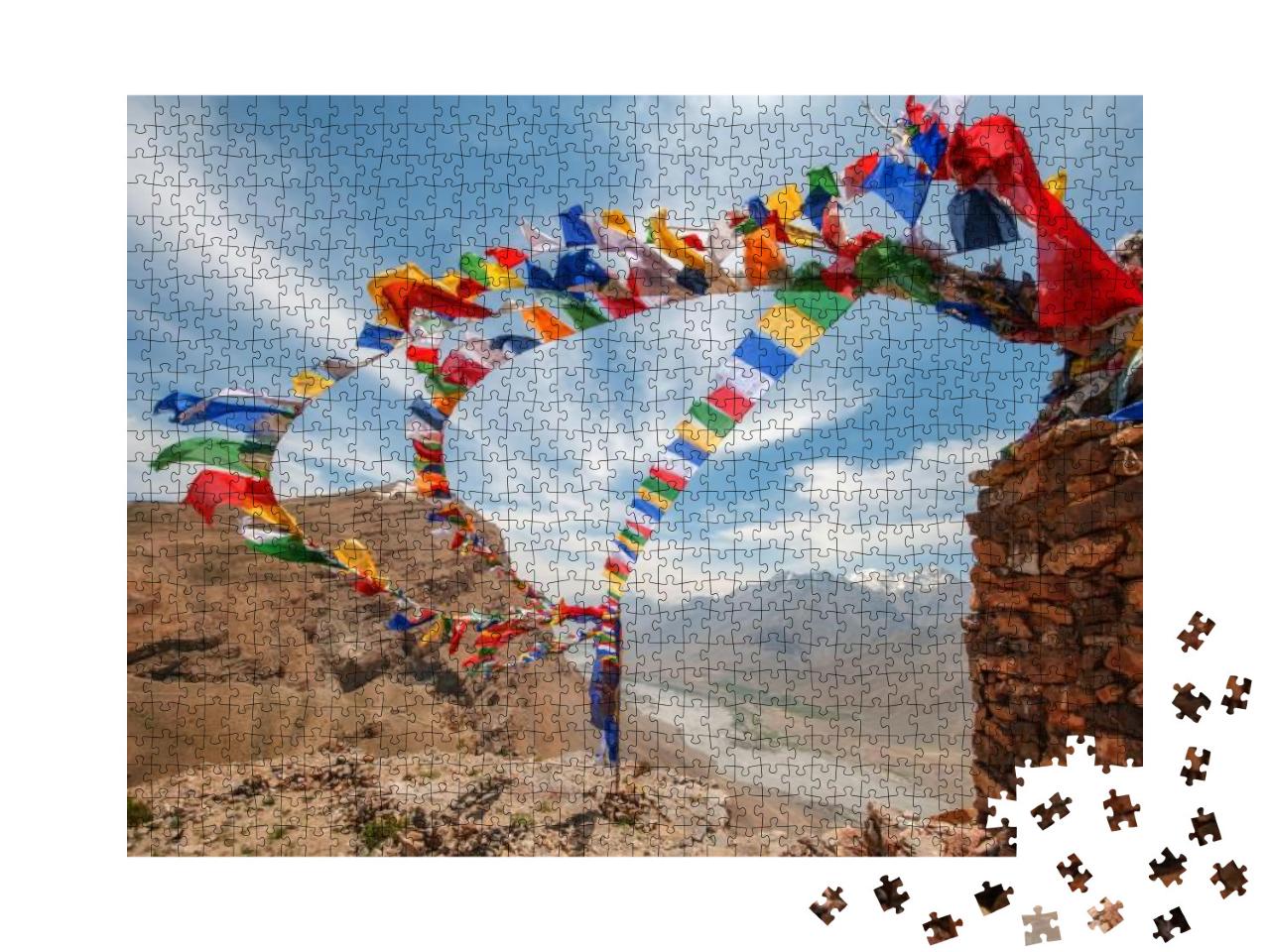 Tibetan Flags with Mantra on Sky Background... Jigsaw Puzzle with 1000 pieces