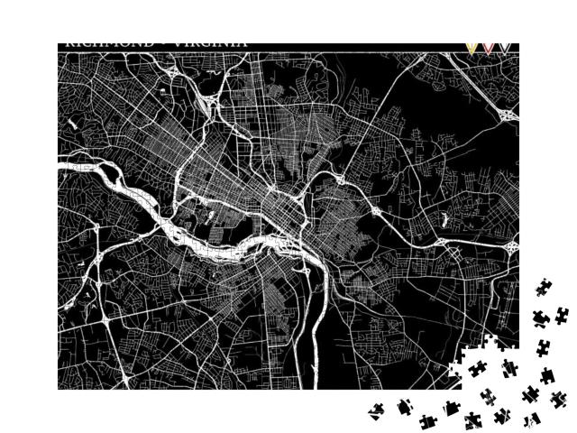 Simple Map of Richmond, Virginia, Usa. Black & White Vers... Jigsaw Puzzle with 1000 pieces