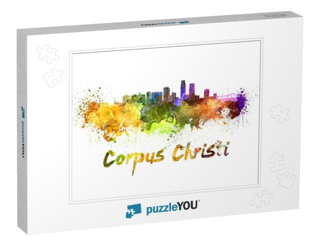 Corpus Christi Skyline in Watercolor Splatters with Clipp... Jigsaw Puzzle