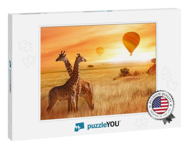 Giraffes in the African Savanna Against the Background of... Jigsaw Puzzle