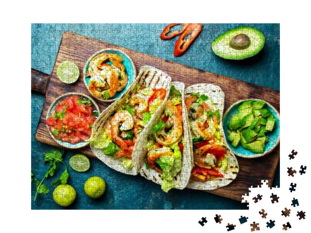 Shrimps Tacos with Salsa, Vegetables & Avocado. Mexican F... Jigsaw Puzzle with 1000 pieces