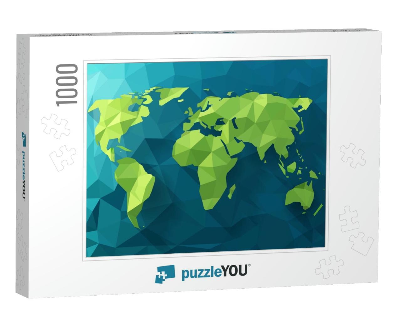 Vector Polygonal World Map. Low Poly Design. Origami Plan... Jigsaw Puzzle with 1000 pieces