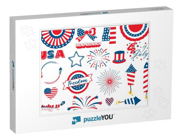 July 4th Patriotic Red/White/Blue Clipart Bundle W... Jigsaw Puzzle