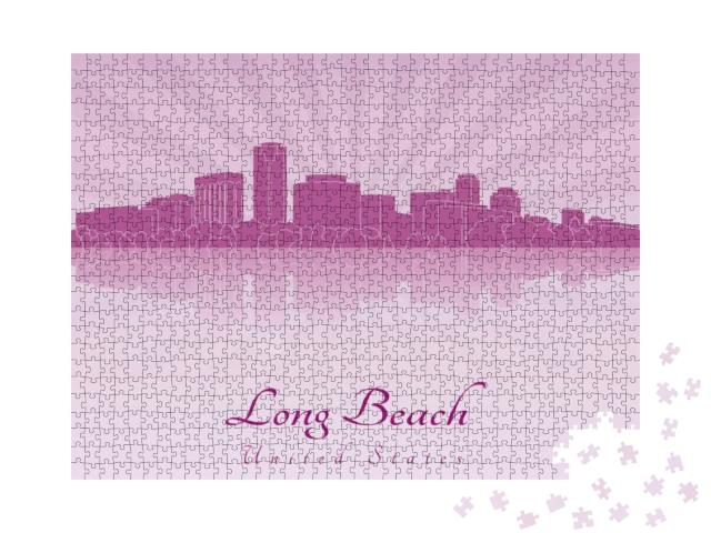 Long Beach Skyline in Purple Radiant Orchid in Editable V... Jigsaw Puzzle with 1000 pieces
