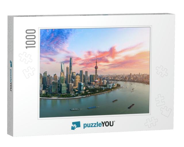 Aerial View of Shanghai Skyline At Sunset, China... Jigsaw Puzzle with 1000 pieces