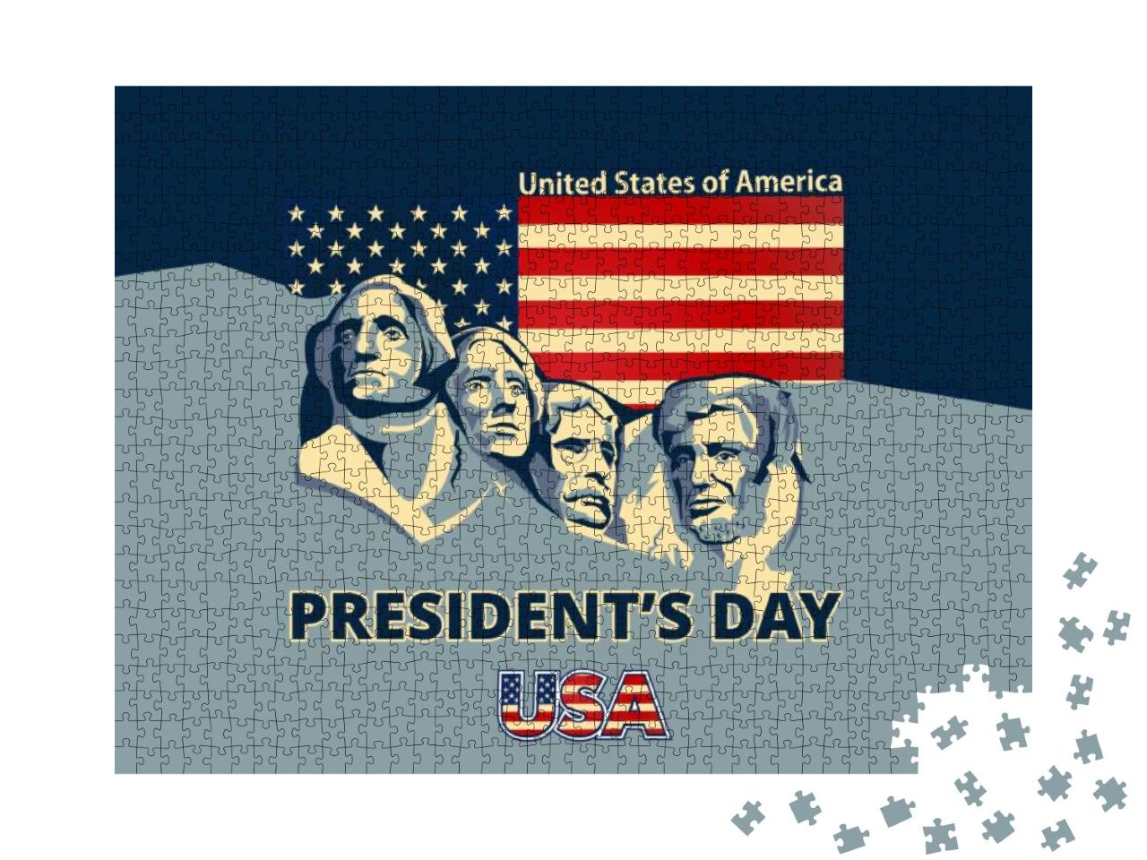 Happy Presidents Day Card with Rushmore Four Presidents... Jigsaw Puzzle with 1000 pieces