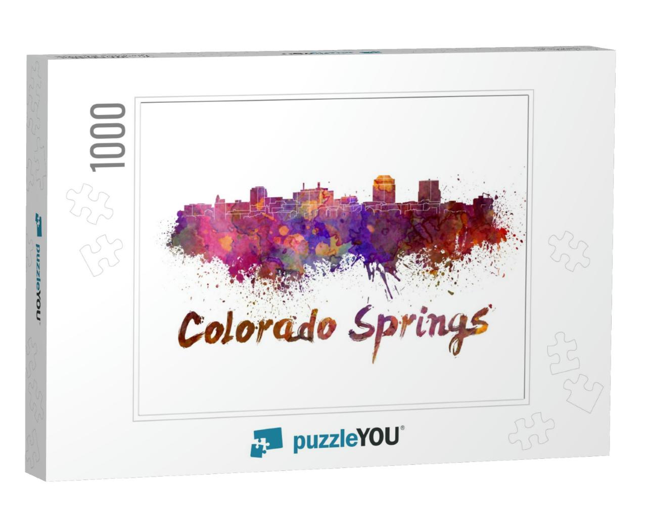 Colorado Springs Skyline in Watercolor Splatters with Cli... Jigsaw Puzzle with 1000 pieces