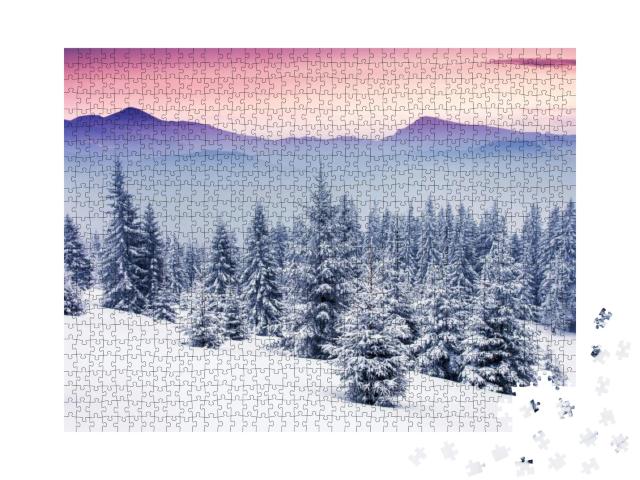 Fantastic Evening Winter Landscape. Dramatic Overcast Sky... Jigsaw Puzzle with 1000 pieces