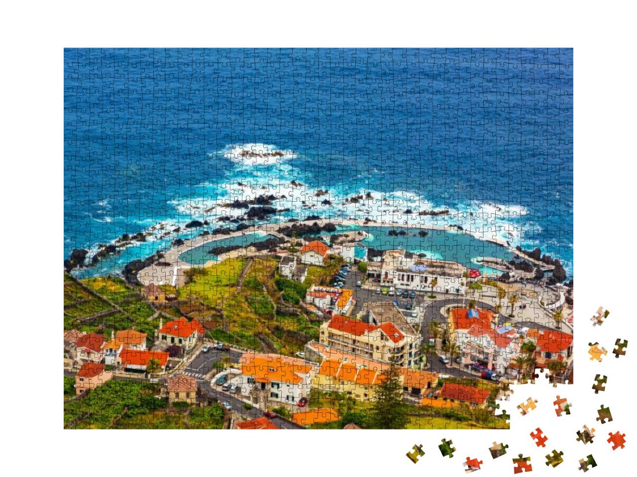 View of the Village of Porto Moniz with Lava-Rock Pool, M... Jigsaw Puzzle with 1000 pieces