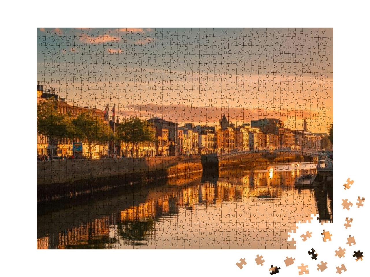 Beautiful Golden Hour View Over Dublin City Center in Dub... Jigsaw Puzzle with 1000 pieces