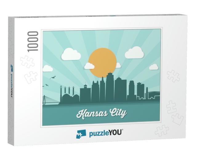 Kansas City Skyline - Missouri - Vector Illustration... Jigsaw Puzzle with 1000 pieces