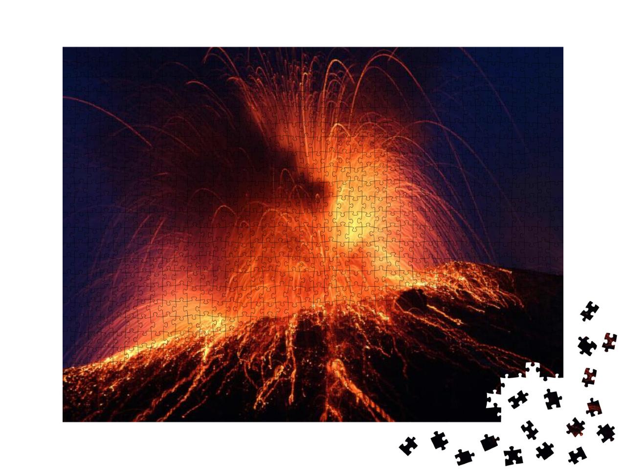 Night Eruption Volcano Stromboli Glowing Rocks Falling Do... Jigsaw Puzzle with 1000 pieces