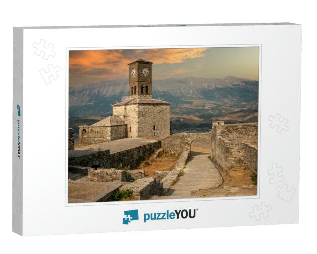 Sunset Over Clock Tower & Fortress At Gjirokaster, a Beau... Jigsaw Puzzle