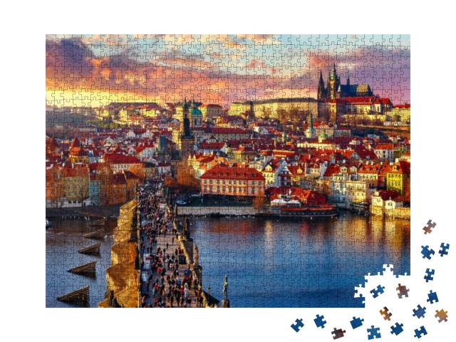Panoramic View Above At Charles Bridge Prague Castle & Ri... Jigsaw Puzzle with 1000 pieces