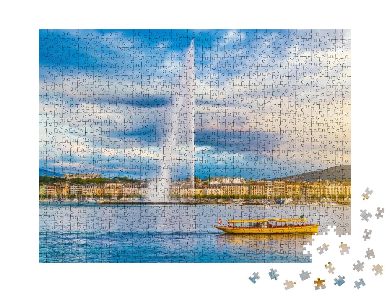 Panoramic View of Geneva Skyline with Famous Jet Deau Fou... Jigsaw Puzzle with 1000 pieces