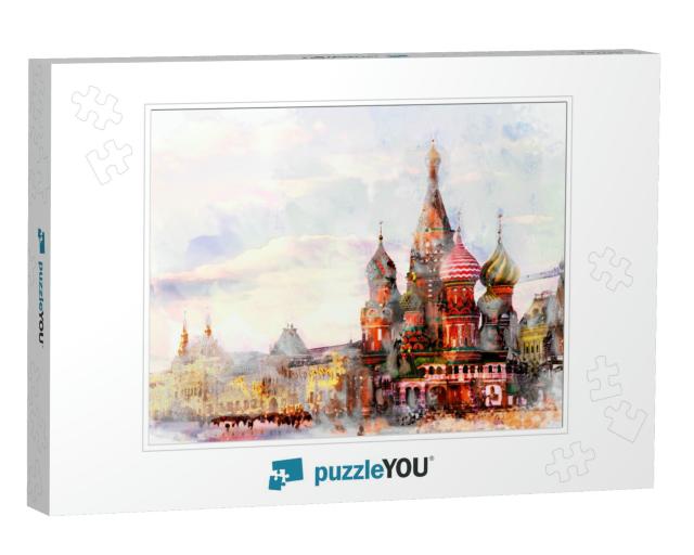 Water Color Painting of Moscow City Sunset, St. Basils Ca... Jigsaw Puzzle