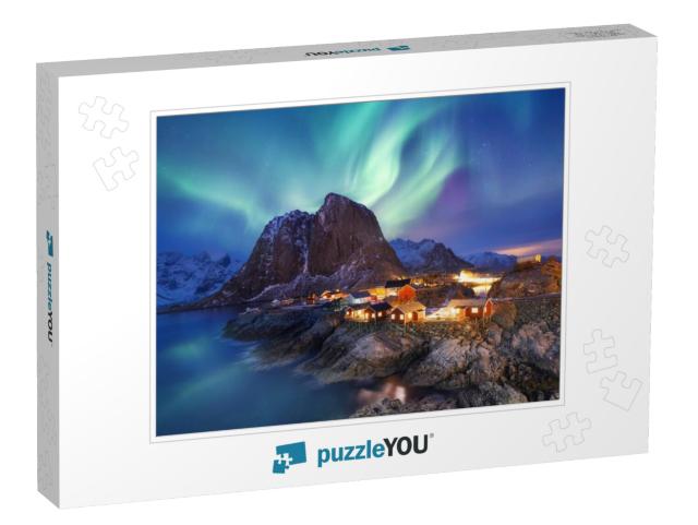 Aurora Borealis on the Lofoten Islands, Norway. Green Nor... Jigsaw Puzzle