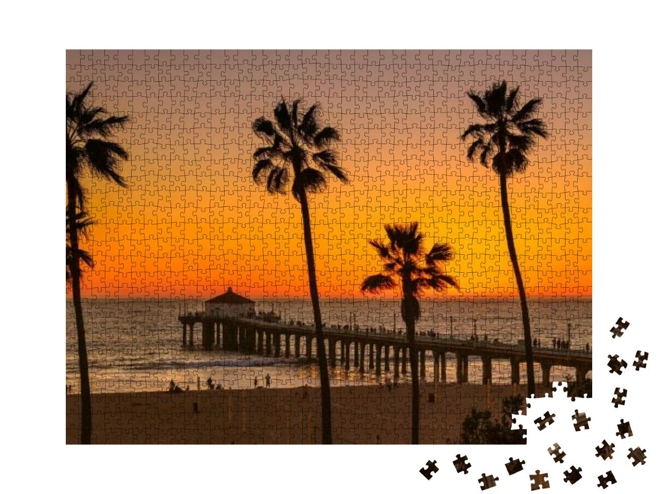 Palm Trees on Manhattan Beach At Sunset, Los Angeles... Jigsaw Puzzle with 1000 pieces