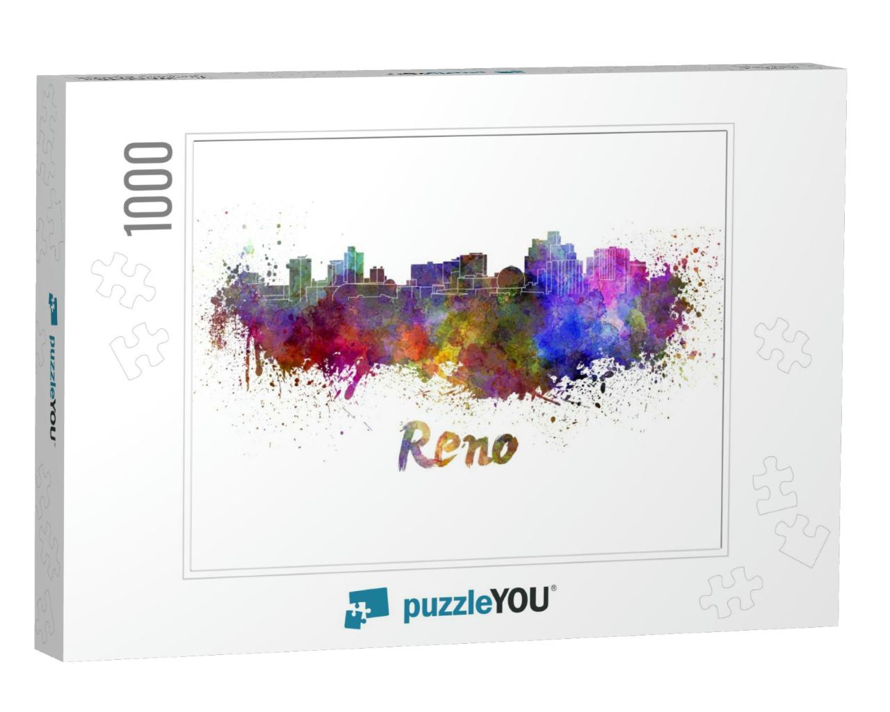 Reno Skyline in Watercolor Splatters with Clipping Path... Jigsaw Puzzle with 1000 pieces