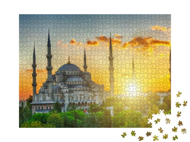 Blue Mosque At Beautiful Sunset, Istanbul, Turkey. Hdr... Jigsaw Puzzle with 1000 pieces