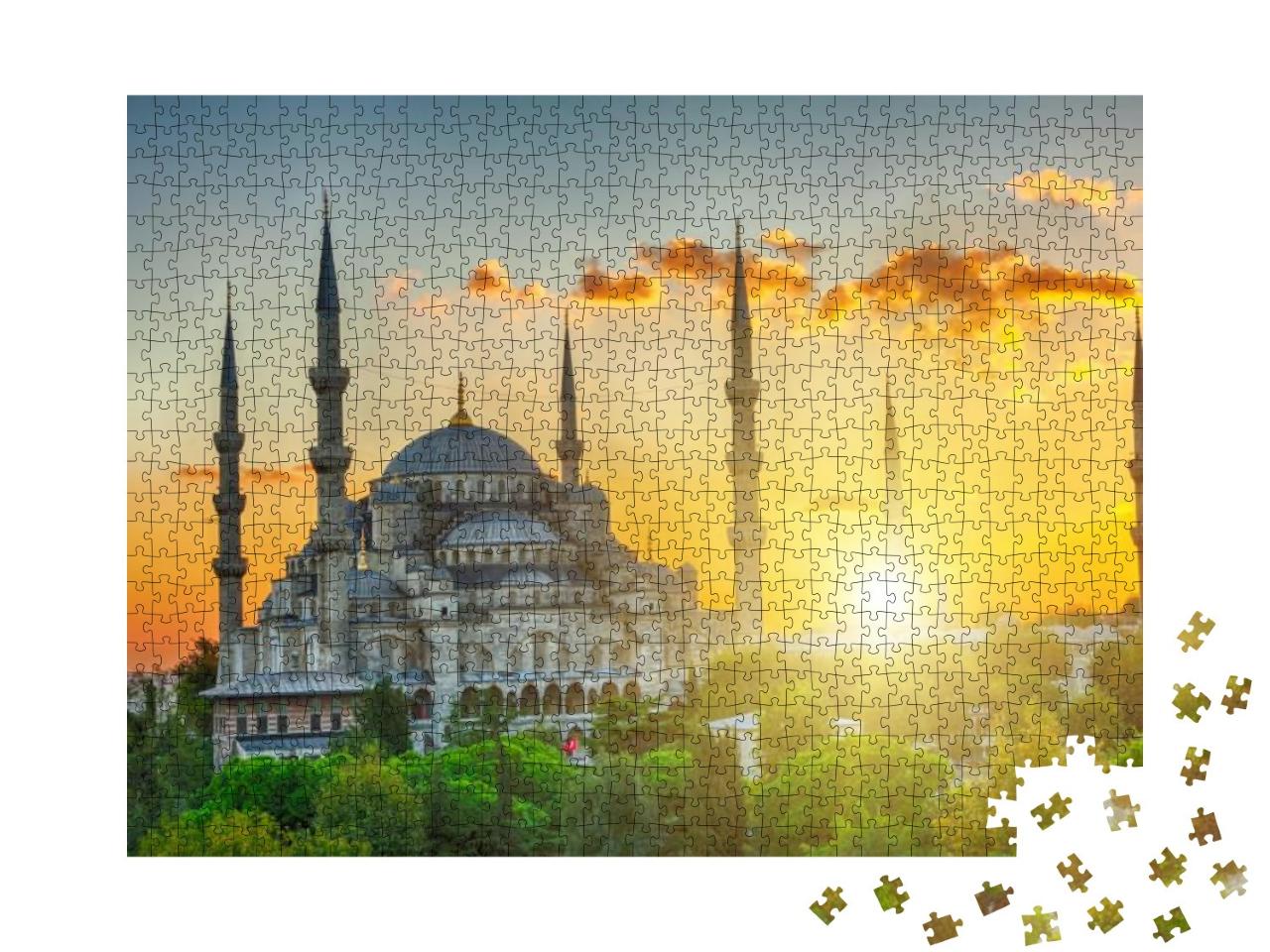 Blue Mosque At Beautiful Sunset, Istanbul, Turkey. Hdr... Jigsaw Puzzle with 1000 pieces