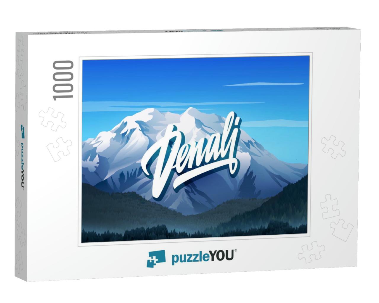 Denali Hand Drawn Vector Lettering with Mountains, Trees... Jigsaw Puzzle with 1000 pieces
