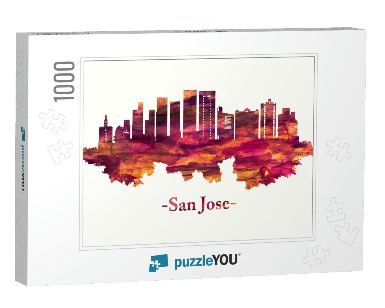 Red Skyline of San Jose, Large City Surrounded by Rolling... Jigsaw Puzzle with 1000 pieces