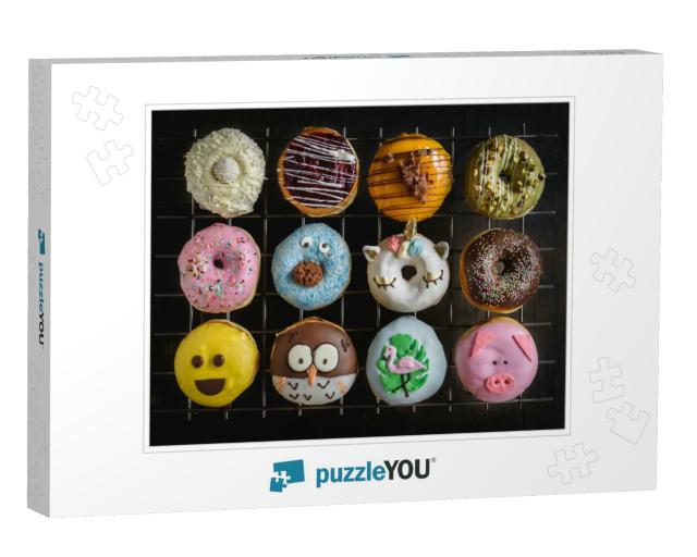 Group of Sweet Chocolate & Homemade Donuts, Selective Foc... Jigsaw Puzzle