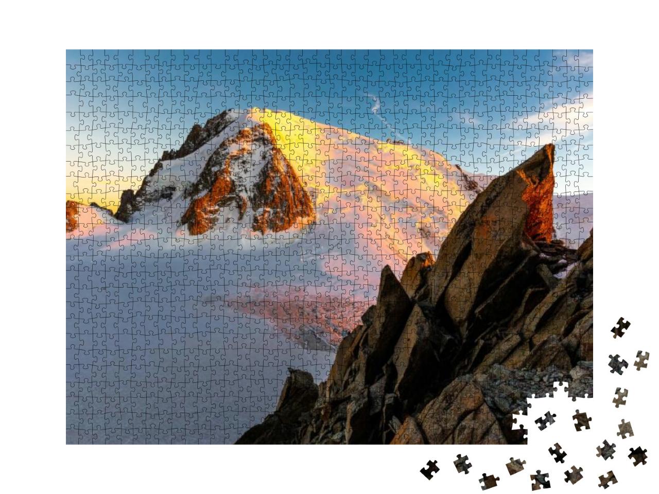 Mont Blanc Du Tacul Sunlit Evening Peak Ridge Beautiful S... Jigsaw Puzzle with 1000 pieces
