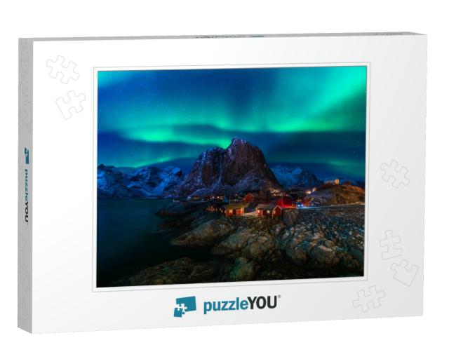 Aurora Lights Are Dancing Over the Sky At a Small Fishing... Jigsaw Puzzle
