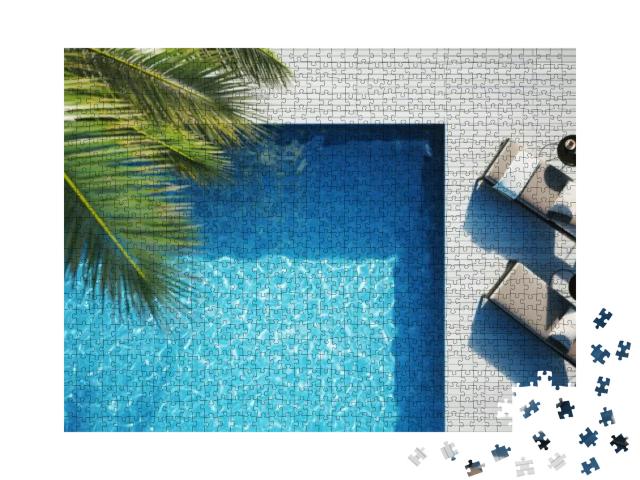 Lounge Chair on Terrace Near Swimming Pool. Top View of P... Jigsaw Puzzle with 1000 pieces