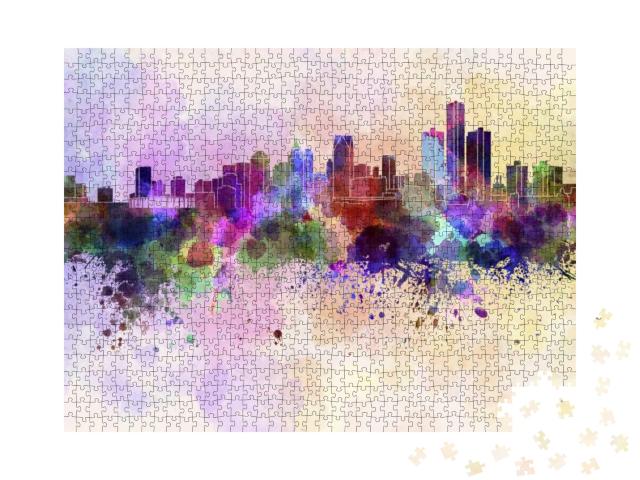 Detroit Skyline in Watercolor Background... Jigsaw Puzzle with 1000 pieces