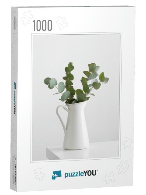 Eucalyptus Branches in a Vase on a White Table... Jigsaw Puzzle with 1000 pieces