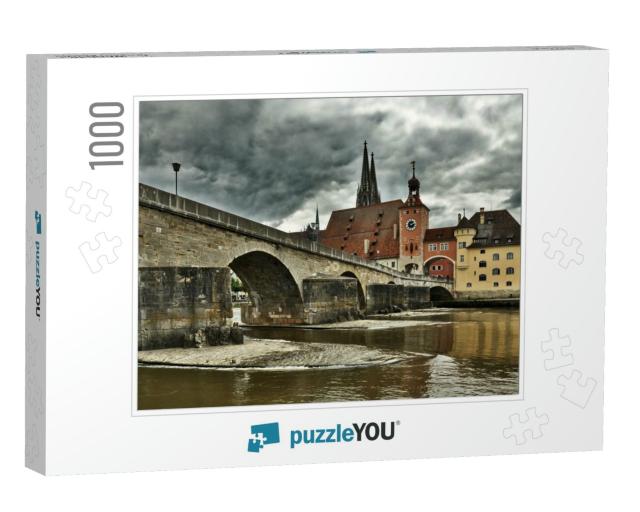 Regensburg Old Town View with Stone Bridge & Cathedral St... Jigsaw Puzzle with 1000 pieces