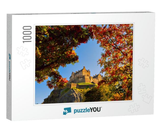 Edinburgh Castle Framed in Autumn Trees Branches with Gre... Jigsaw Puzzle with 1000 pieces