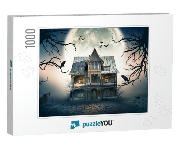 Haunted House with Full Moon in the Background. Haunted H... Jigsaw Puzzle with 1000 pieces