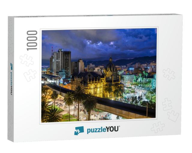 Plaza Botero Square & Downtown Medellin At Dusk in Medell... Jigsaw Puzzle with 1000 pieces