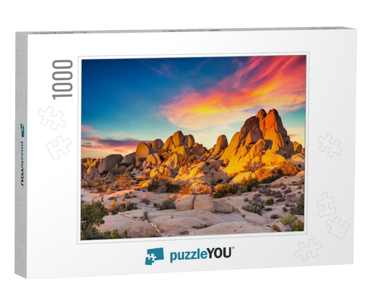 Rocks in Joshua Tree National Park Illuminated by Sunset... Jigsaw Puzzle with 1000 pieces