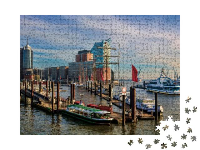Ships & Boats in the Harbor of Hamburg, Germany... Jigsaw Puzzle with 1000 pieces