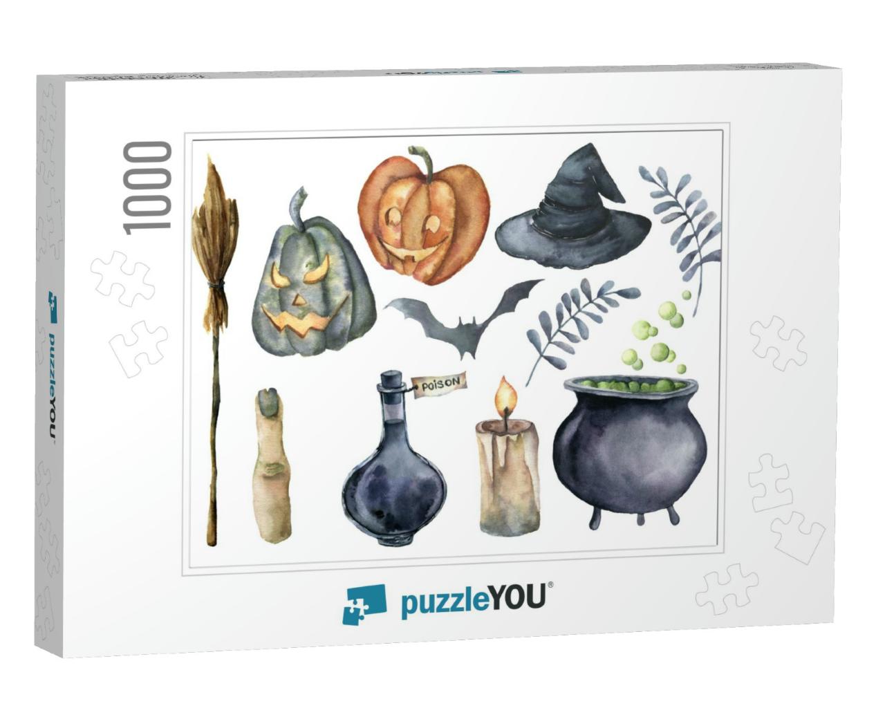 Watercolor Halloween Set. Hand Painted Pumpkins... Jigsaw Puzzle with 1000 pieces