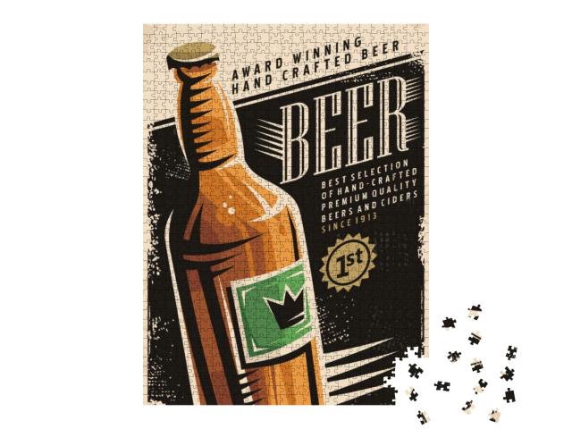 Beer Retro Poster Layout with Beer Bottle & Creative Typo... Jigsaw Puzzle with 1000 pieces
